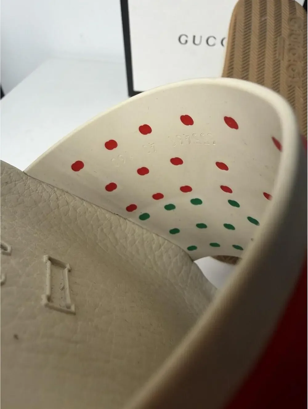 Gucci GG Logo Slides Sandals Red Green White Rubber Size 40
